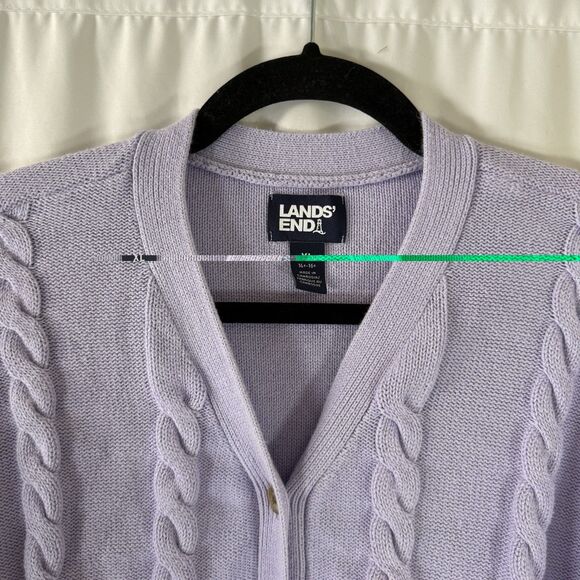 Lands End Cardigan Girls XL 14-16 Purple Cable Knit 100% Cotton Button Front - Picture 5 of 12